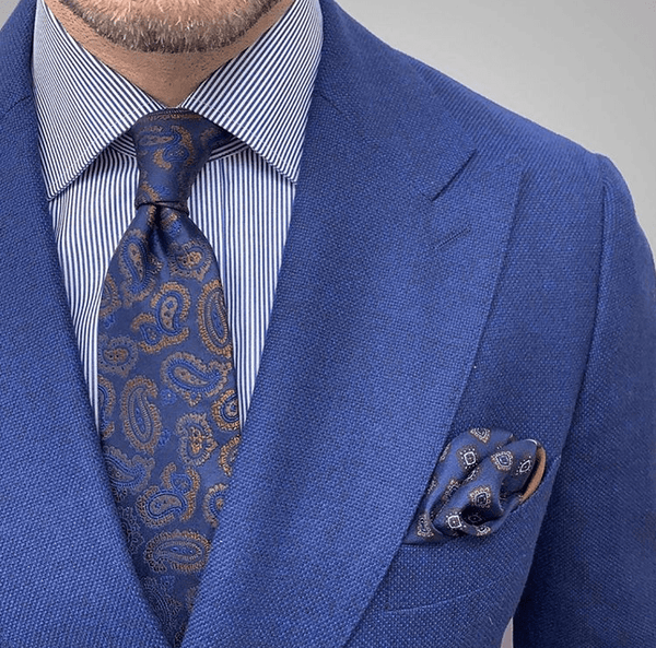 Blue Paisley Tie With Striped Blue Shirt