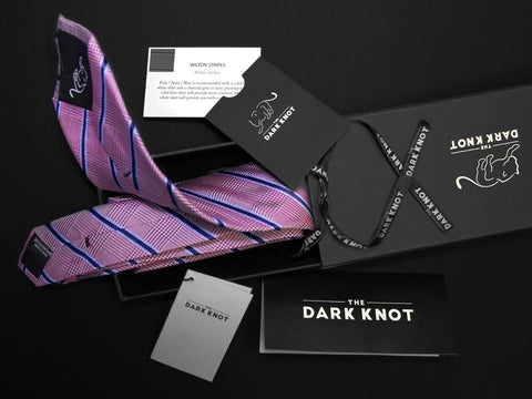 The Dark Knot Silk Tie with packaging