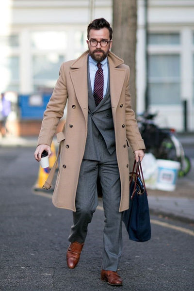 Grey Suit with Brown Overcoat