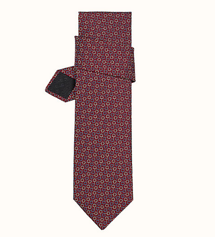 Hermes Burgundy Printed Silk Tie