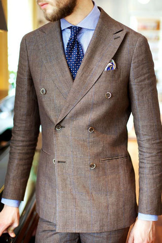 Double Breasted Brown Linen Suit