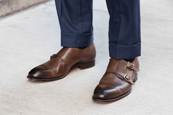Navy Suit & Brown Double Monk Straps