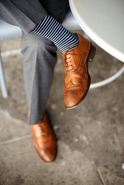 Light Grey Suit Tanned Brogues