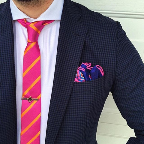 Blue and Pink Paisley Silk Pocket Square