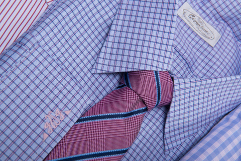 Small Checkered Shirt with Pink Striped Tie