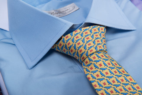 Yellow with Blue Birds Printed Silk Tie