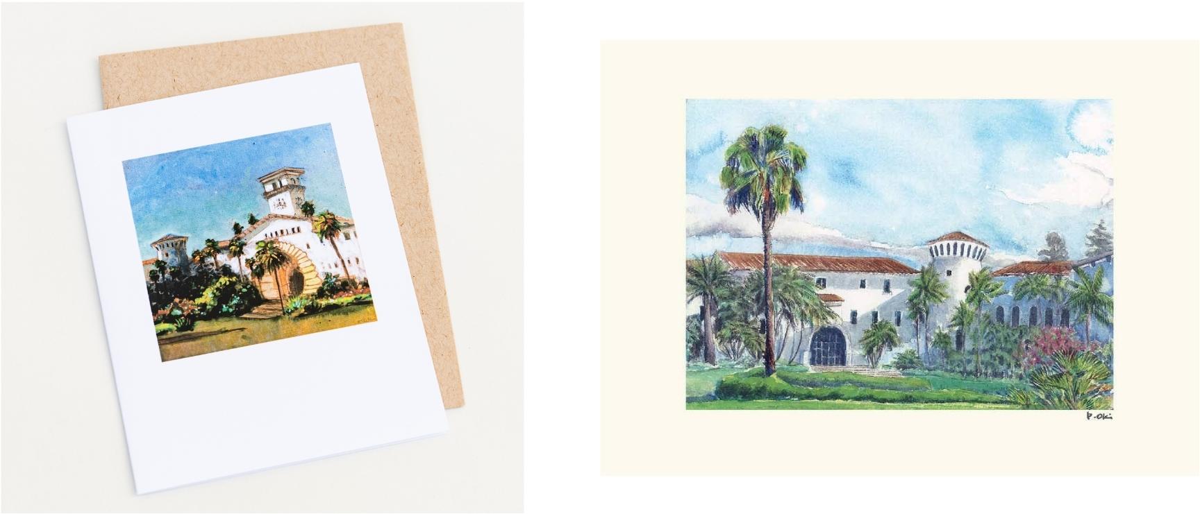 Note card of the Courthouse and a notecard of the sunken gardens