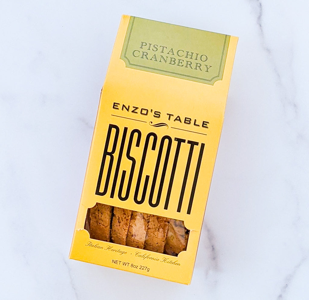 Yellow box of biscotti with a small plastic window to see inside