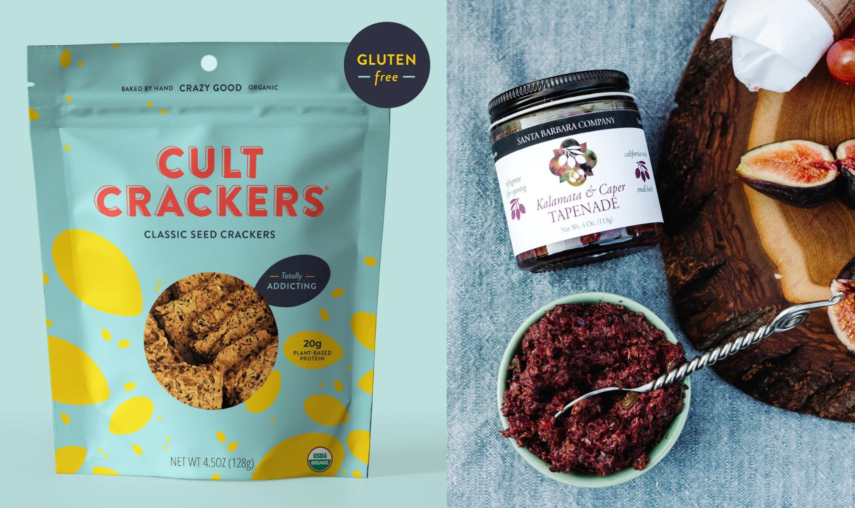 Cult Crackers Classic seed crackers & vegan Kalamata Caper Tapenade