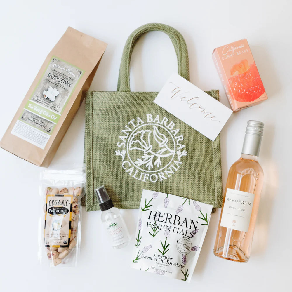 Fresh & thoughtful welcome tote flat lay