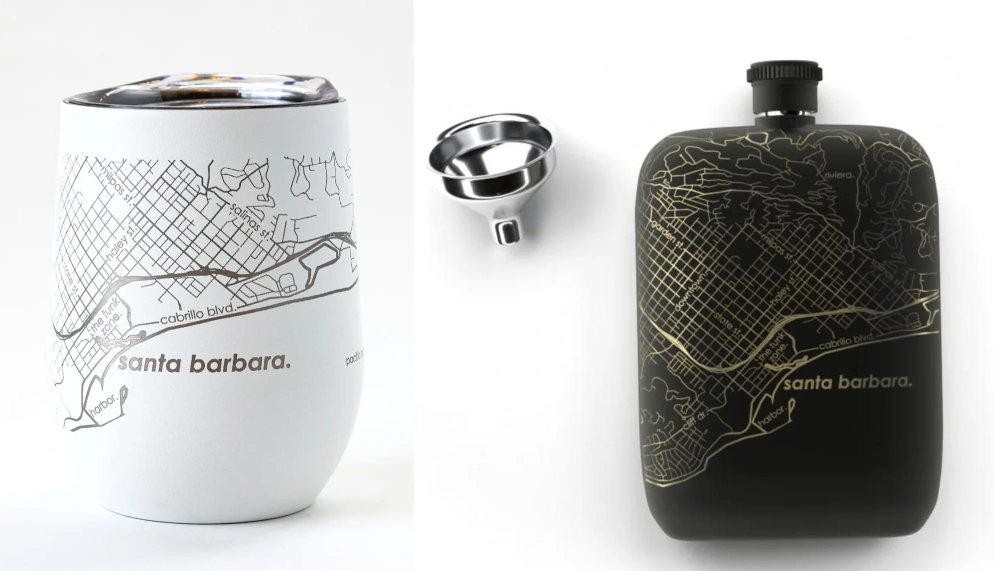 Santa Barbara wine tumbler and map flask