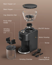 电动锥形毛刺咖啡研磨机35研磨设置2-12杯可调研磨机研磨咖啡滴咖啡倒在法国压咖啡