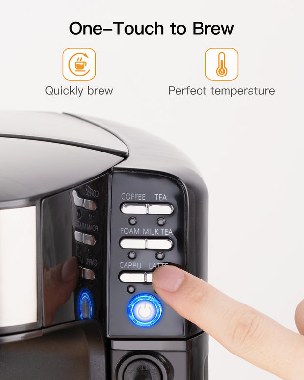 6-In-1 Coffee Machine Single Serve Coffee Tea Latte Cappuccino Maker with Dishwasher Milk Frother for K-Cup Pods Ground Coffee&,