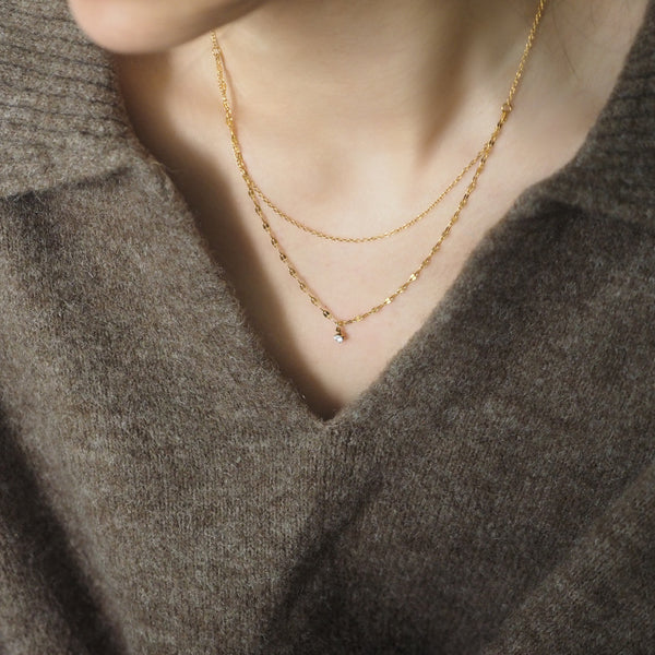 Valda Double Chain Drop Crystal Necklace Dainty Delicate Minimalist ...