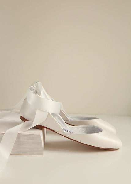 Pearl Ivory Flats with Satin Ribbons 