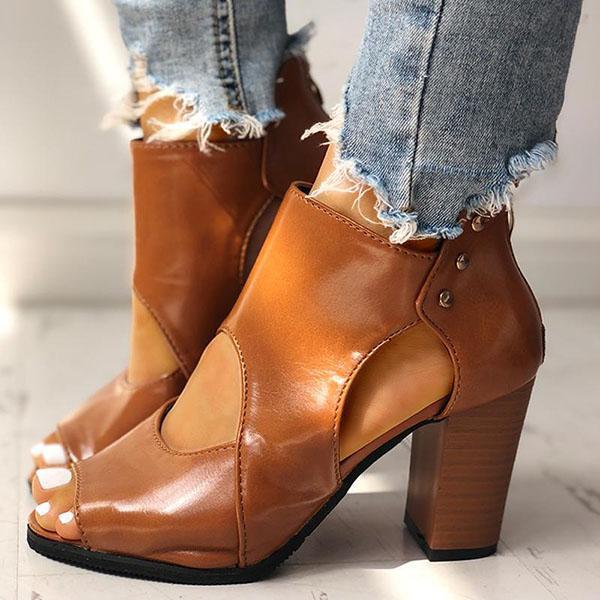 peep toe chunky heel boots