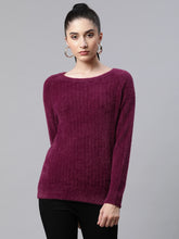 Women Pile knit Plum Woolen Regular Fit Casual Pullover