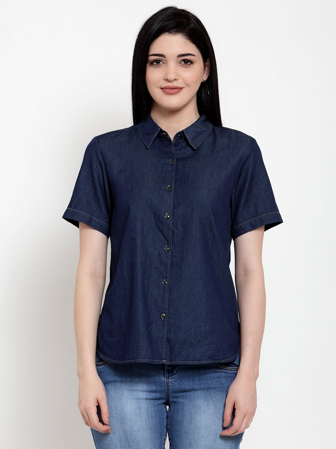 collarless denim shirt womens