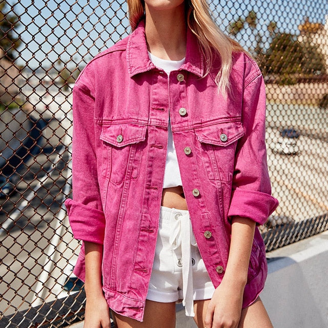 pink denim jacket