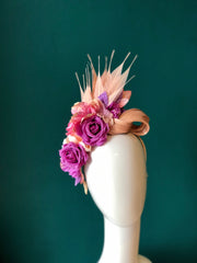 custom feathered floral turban band 