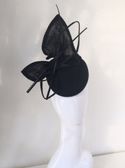 Raina - black felt hat with mesh bow and braid detail 