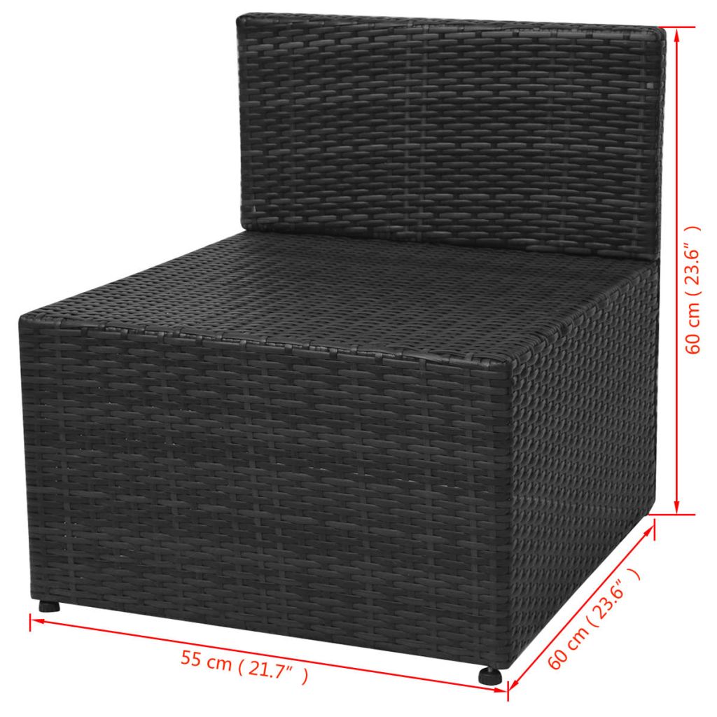 5 tlg. Garten Lounge Set mit Auflagen Poly Rattan Schwarz