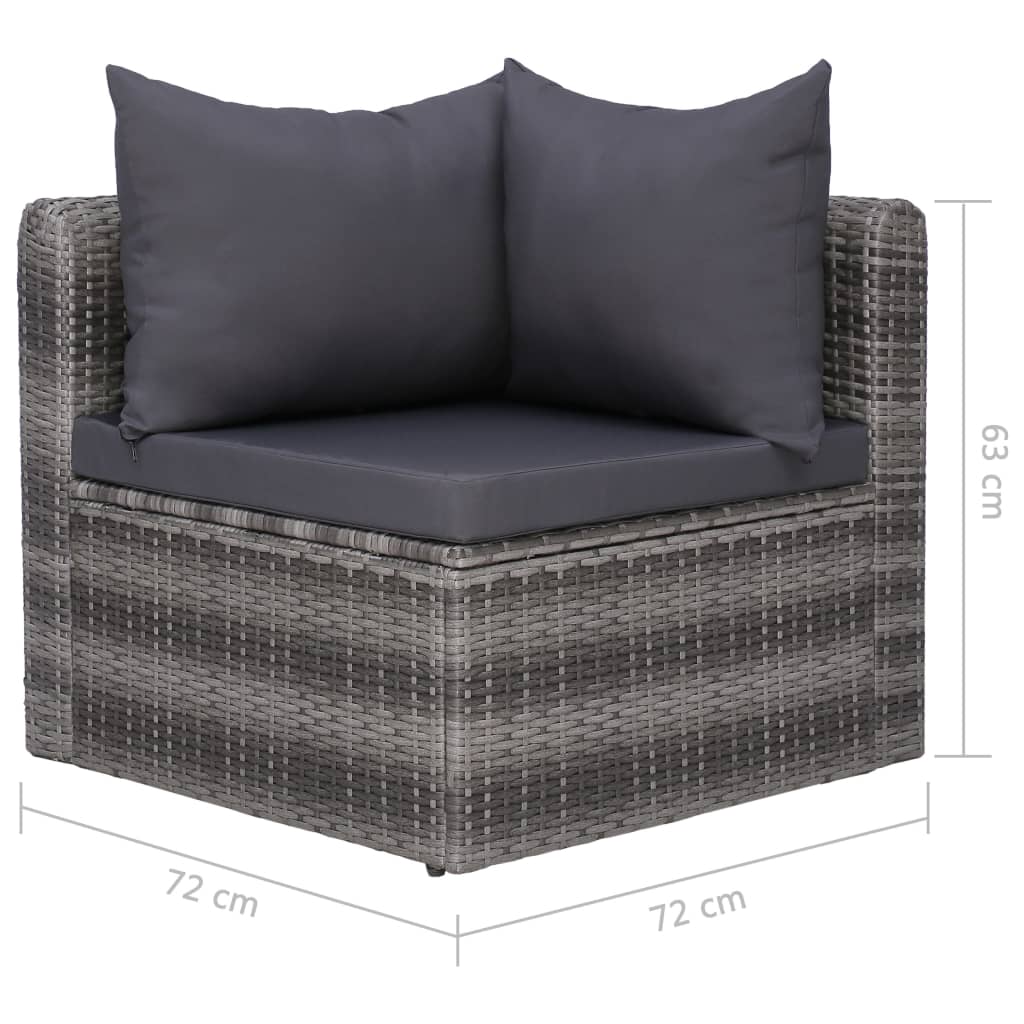 3 tlg. Garten Sofagarnitur mit Kissen Grau Poly Rattan