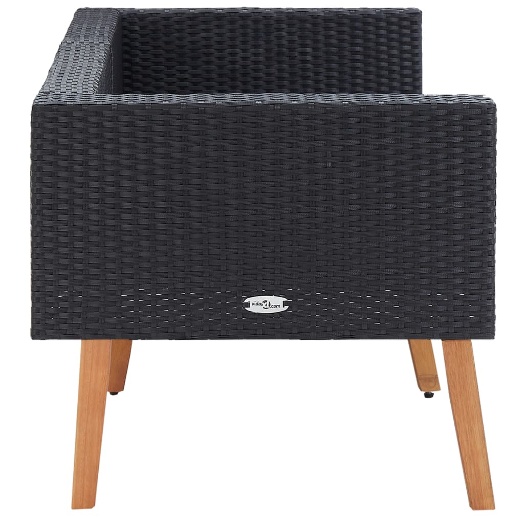 2 Sitzer Gartensofa mit Auflagen Poly Rattan Schwarz