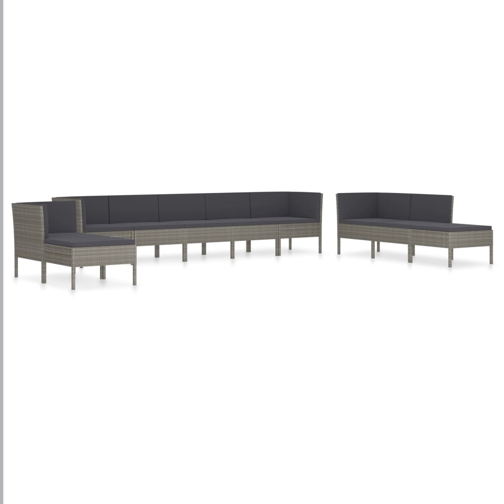 10 tlg. Garten Lounge Set mit Auflagen Poly Rattan Grau