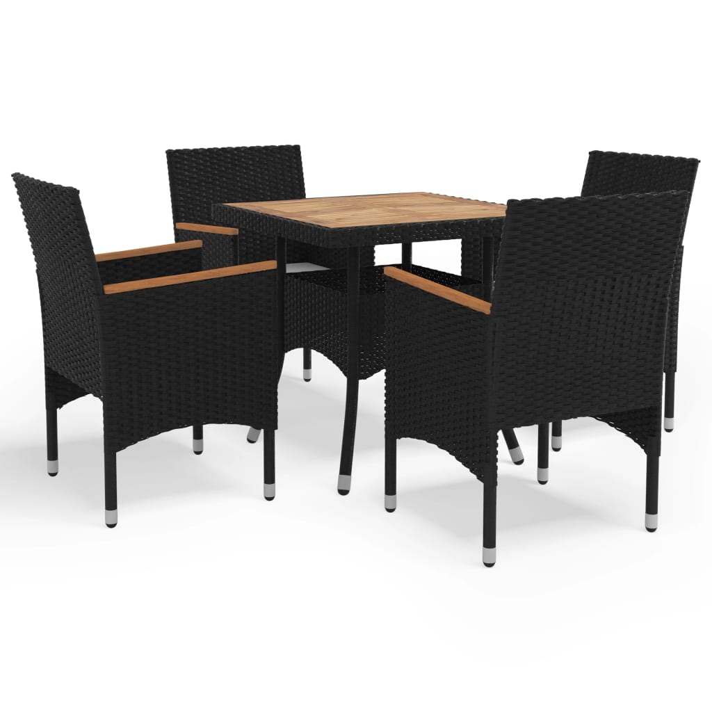 5 tlg. Garten Essgruppe Schwarz Poly Rattan und Akazienholz