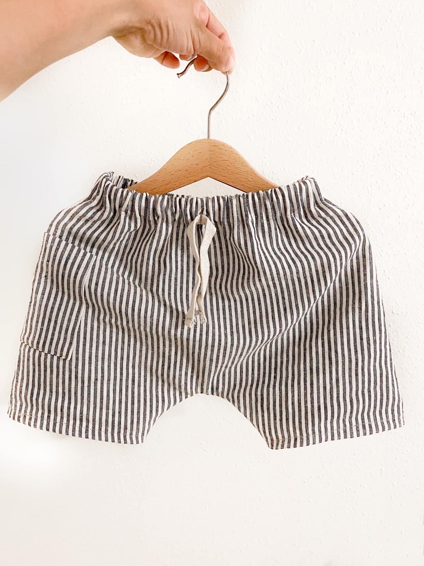 Blue Striped Linen Harem Shorts