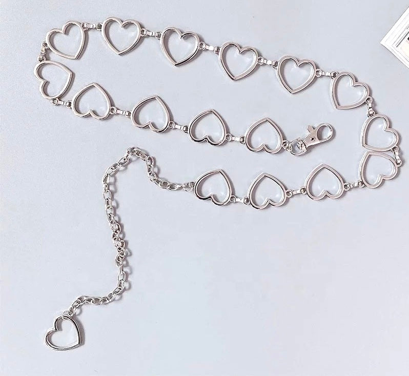 silver heart chain belt