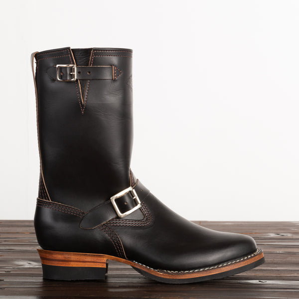 black leather engineer boots