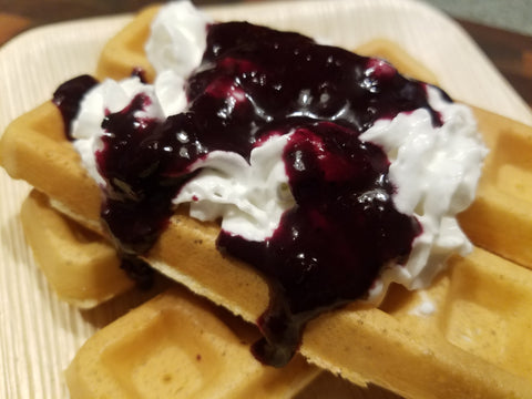 Waffles with Blueberry Vodka Sauce 