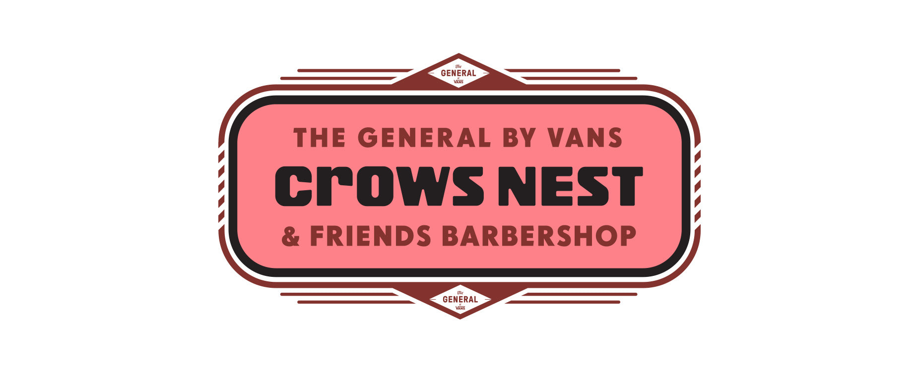 Logo reading The general by vans, crows nest nd friends barbershop