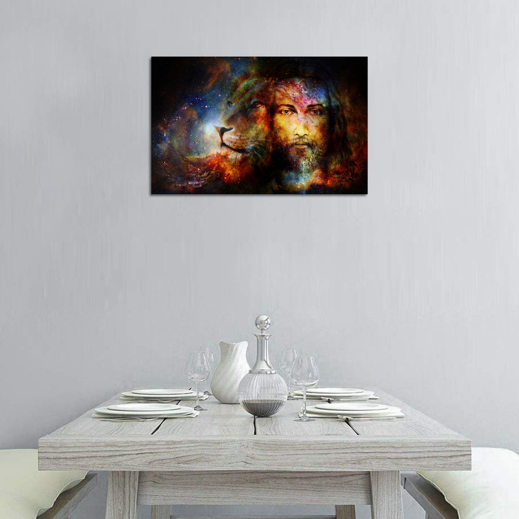 Canvas Wall Art | Jesus & Lion Abstract Canvas Prints Framed Ready to