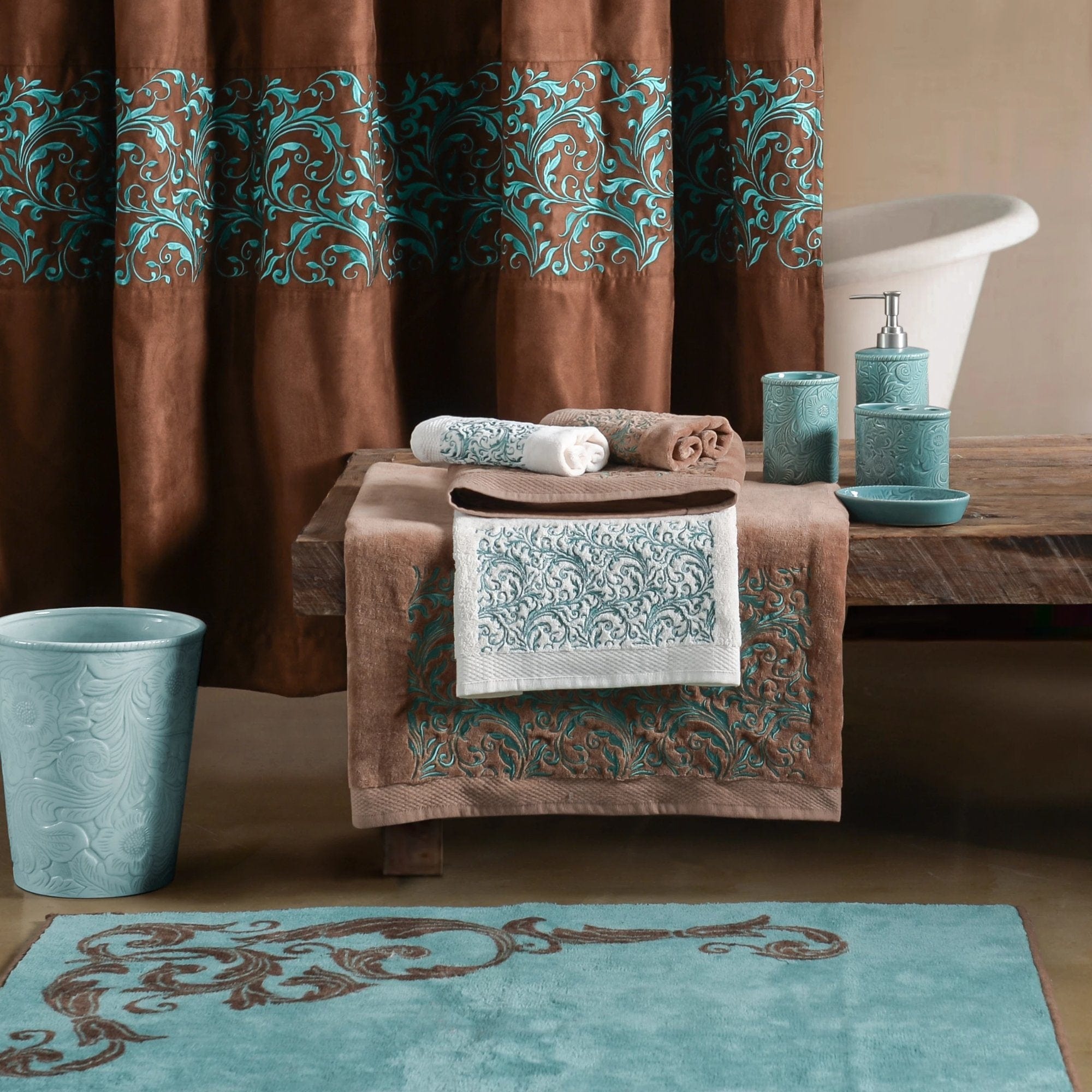 Embossed Turquoise Bath Set | Bath Decor – Your Decor