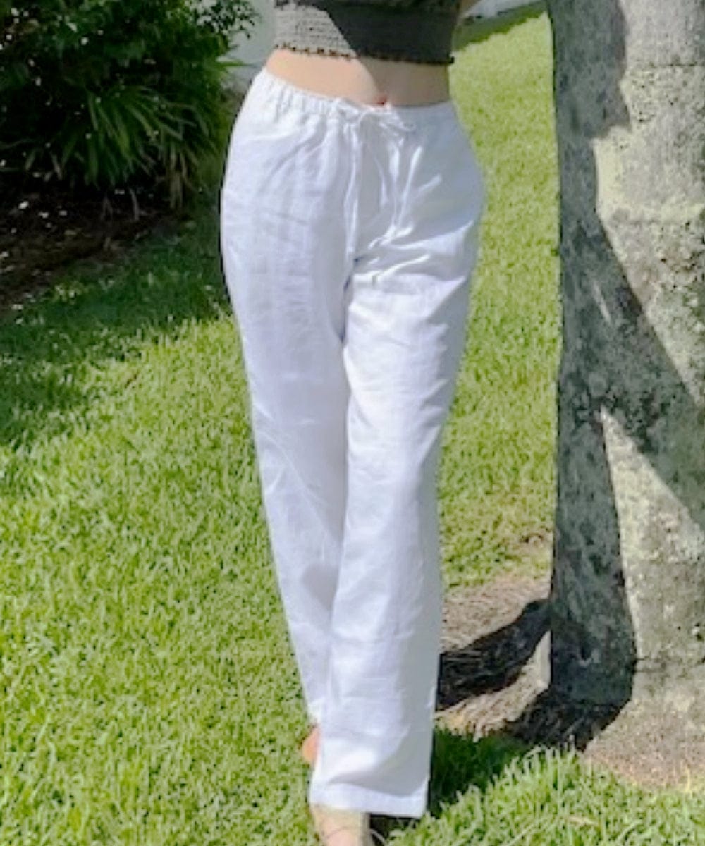 Alicia' Wide Leg, Drawstring Petite Women's Linen Pant - White - FINA –  ForTheFit.com