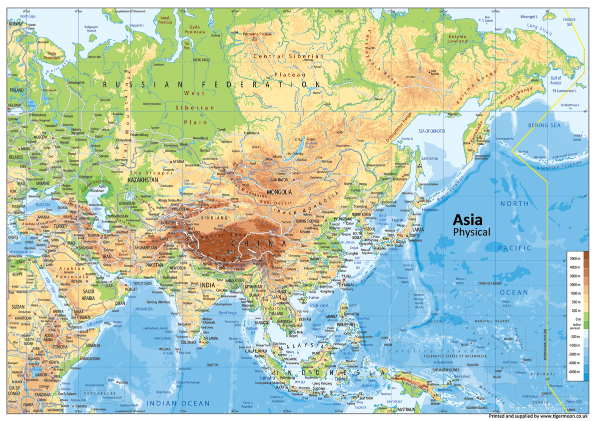 Physical Map Of Asia For Students Asia Physical Map – Tiger Moon