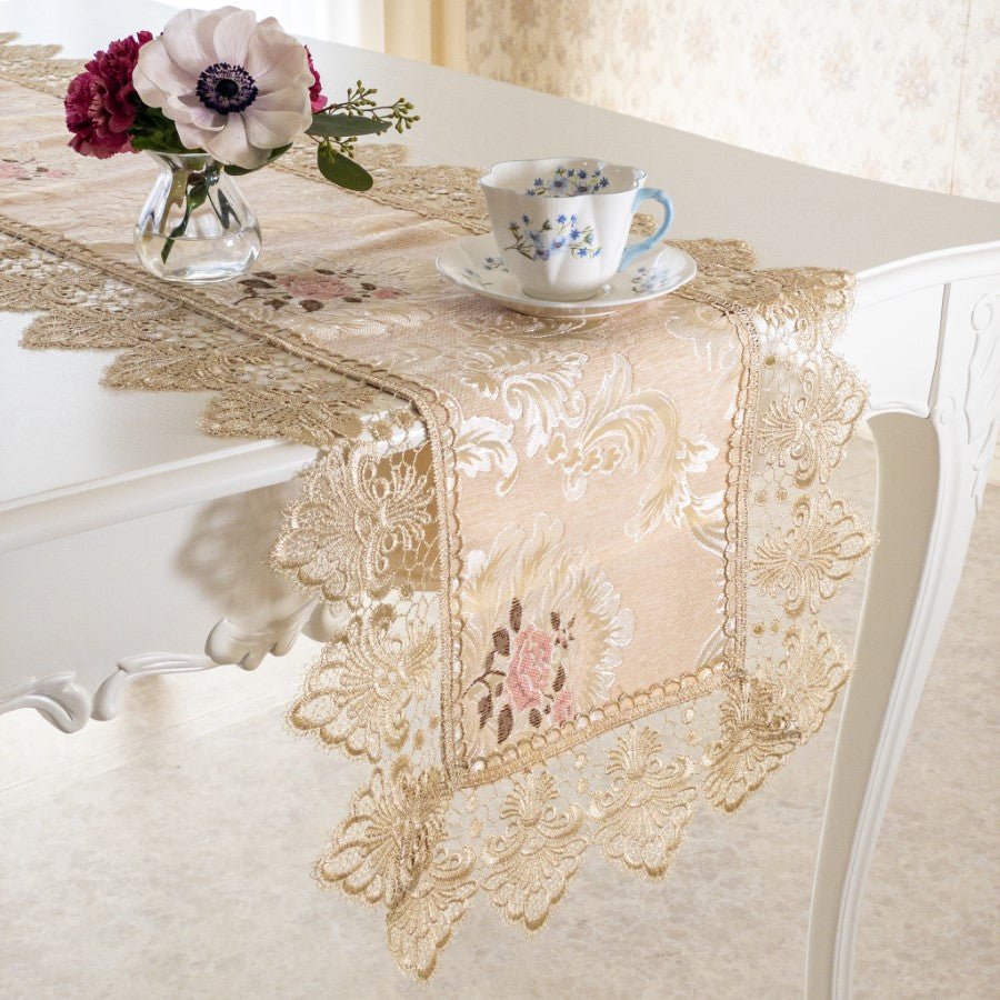 超特価激安 テーブルセンター 40×196 テーブルランナーテーブルクロス バラ 花柄 刺繍