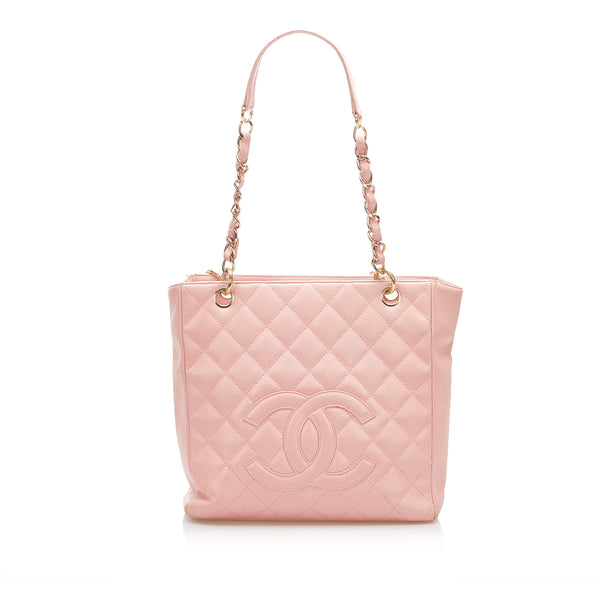 CC Caviar Leather Petite Shopping Tote Bag in Pink with SHW