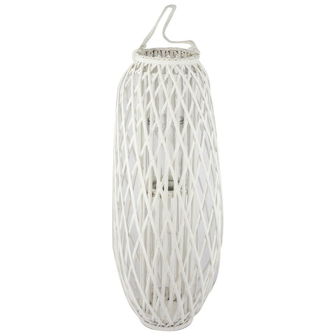 white wicker rattan lantern