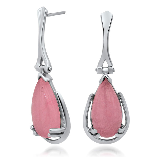 925 Silver Earrings with Pink Jade 