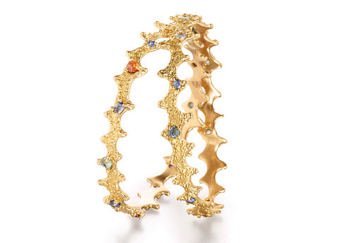 18k gold and colored sapphire bangles by Jane Bartel Jewelry