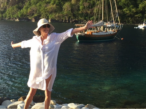 Jane Bartel in St. Lucia loving the ocean