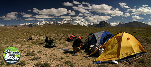 camp in front of mountain range