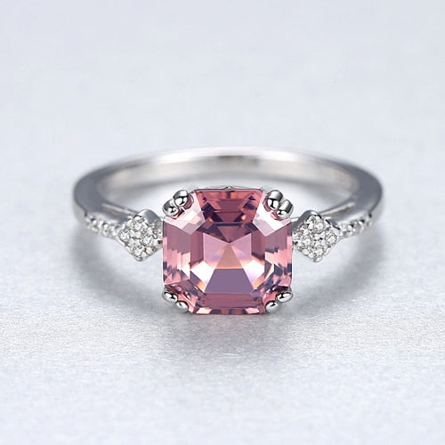 925 Silver Sterling Finger Gemstone Created Morganite Rings for Women