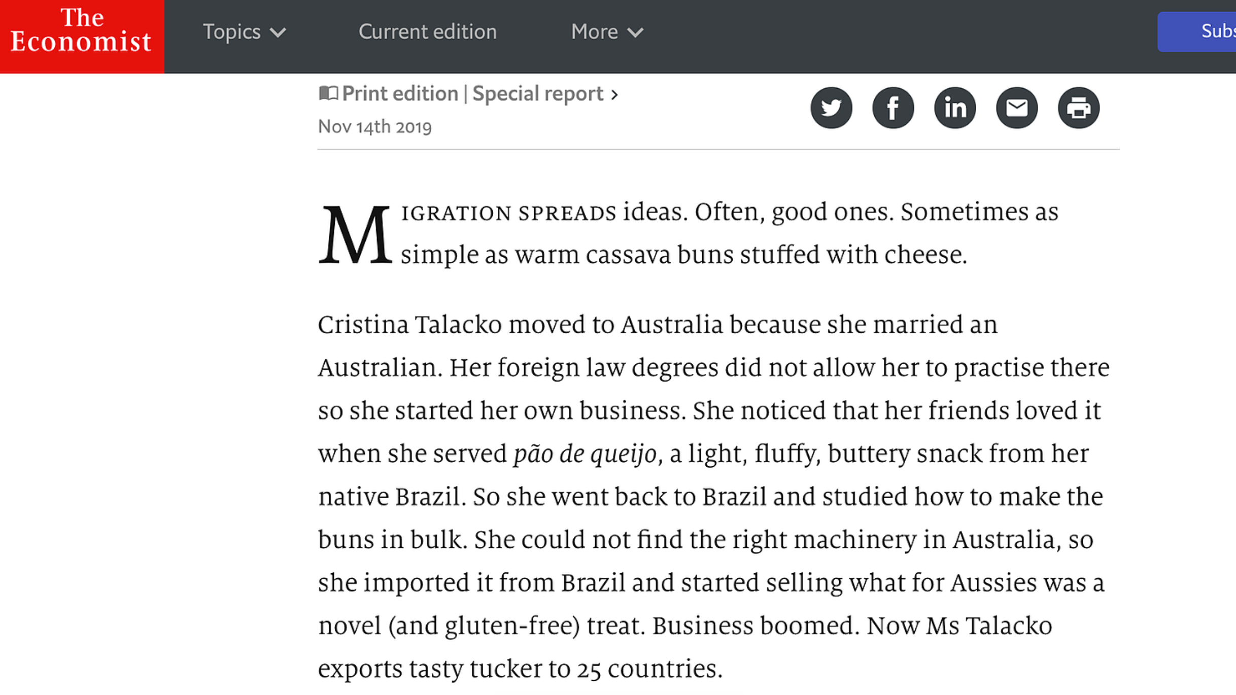 the economist saldoce fine foods cristina talacko yesyoucan migration gluten free baking frevos brazil australia