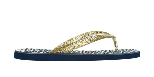 gold sparkly flip flops