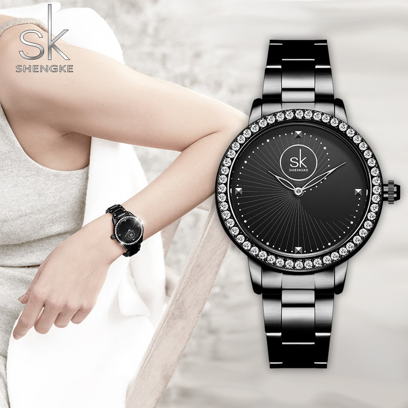Relógio Nova Moda Feminina, Shengke, Quartzo Cristal Luxo
